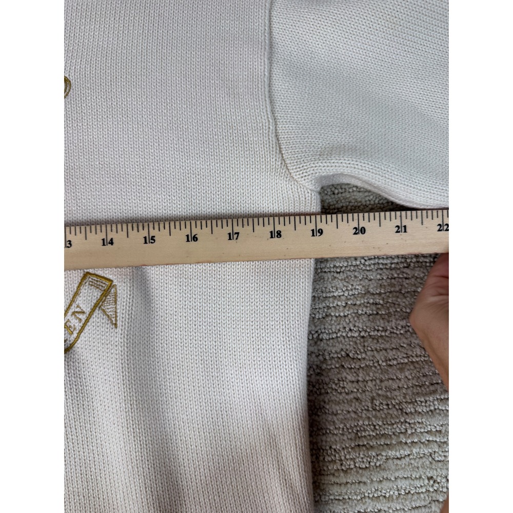 Lauren Ralph Lauren Cream Cotton Knit Equestrian Crest Sweater Small Gold Horse - Picture 4 of 14
